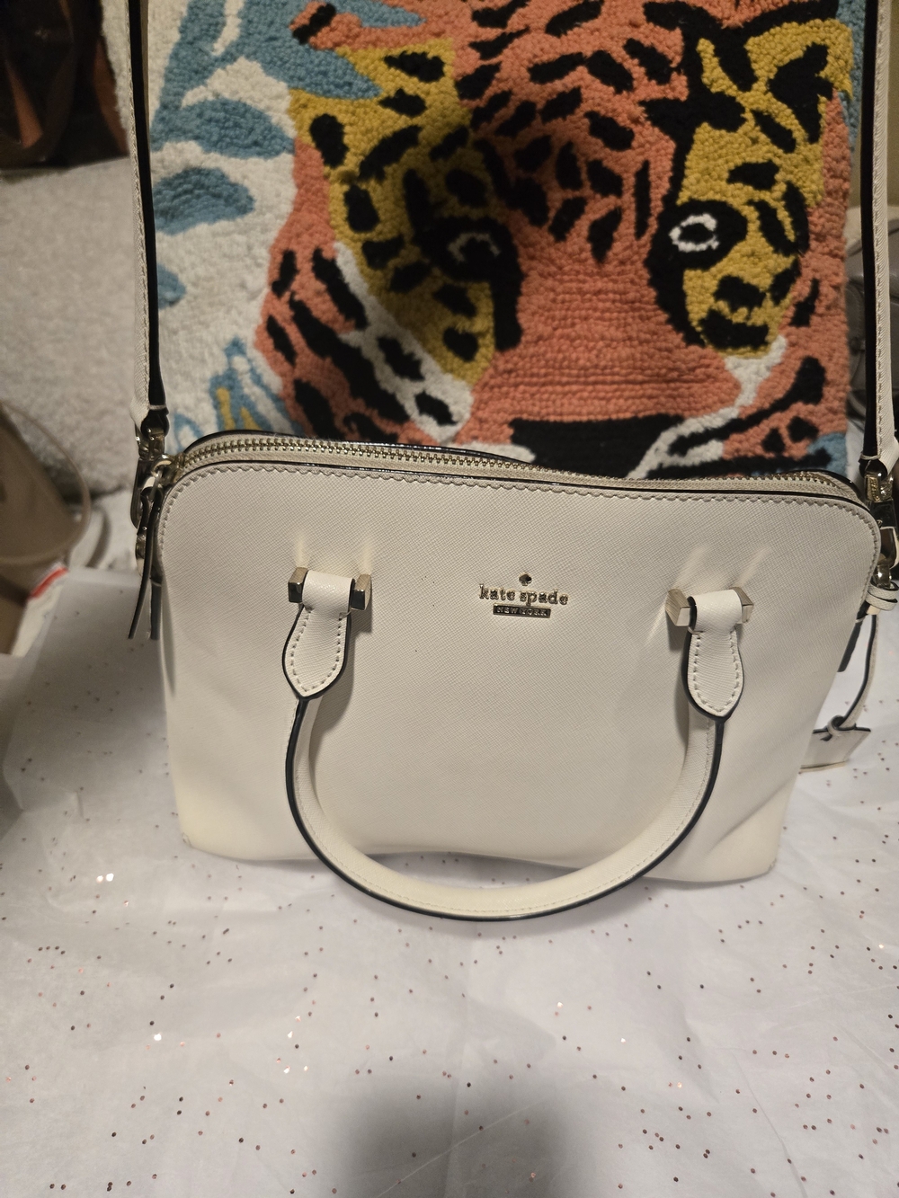 kate spade ivory dome satchel with top zip and crossbody strap